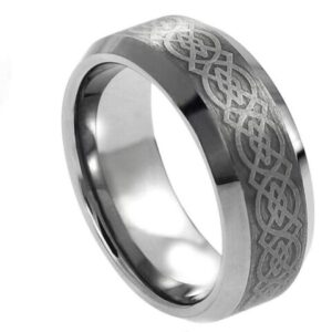Tungsten Ring Laser Engraved Celtic Pattern – 8mm Ring for Men and Women