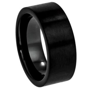 Tungsten Ring Black IP Plated Brushed Pipe Cut Band – 9mm Ring for Men and Women