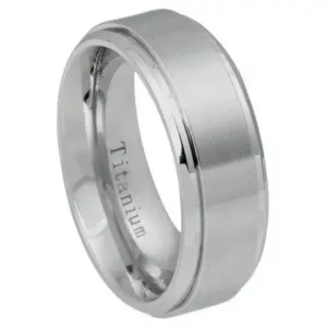 Titanium Ring Flat Brushed Center Polished Shiny Edge – 8mm Ring for Men and Women