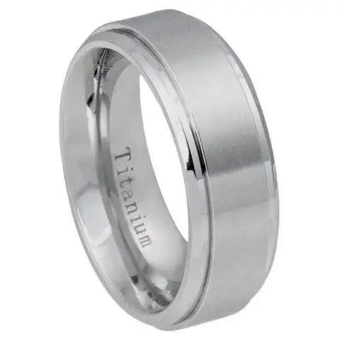 Titanium Ring Flat Brushed Center Polished Shiny Edge – 8mm Ring for Men and Women