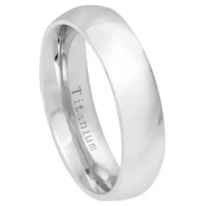 White Titanium Classic Domed Ring – 6mm Ring for Men and Women
