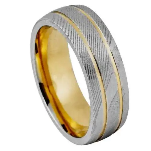 Double Groove Damascus Yellow Gold Plated – 8mm Ring for Men and Women
