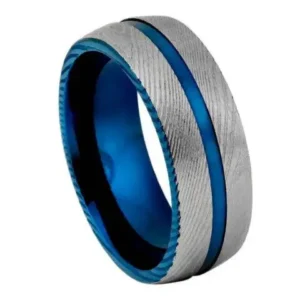 Grooved Damascus Blue Gold Plated – 8mm Ring for Men and Women