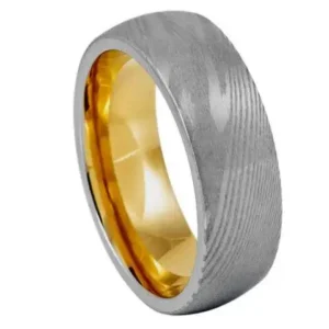 Damascus Yellow Gold Plated – 8mm Ring for Men and Women