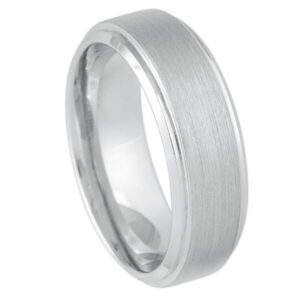 White Tungsten Ring Brushed Center High Polished Beveled Edge – 8mm Ring for Men and Women