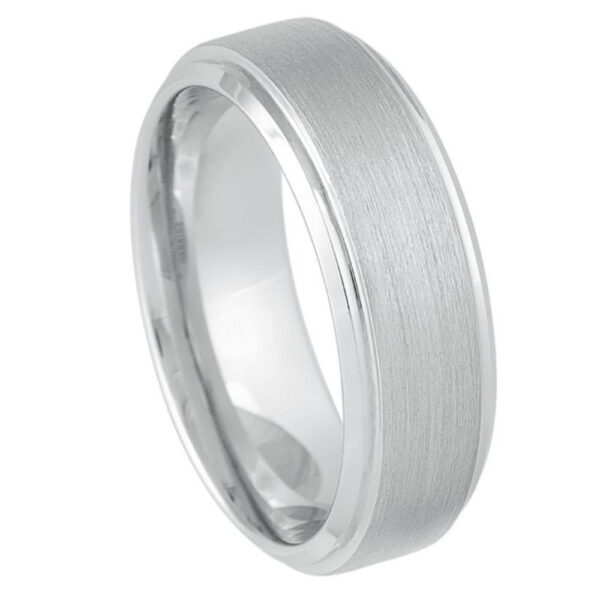 White Tungsten Ring Brushed Center High Polished Beveled Edge – 8mm Ring for Men and Women