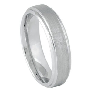 White Tungsten Ring Brushed Center High Polished Beveled Edge – 6mm Ring for Men and Women