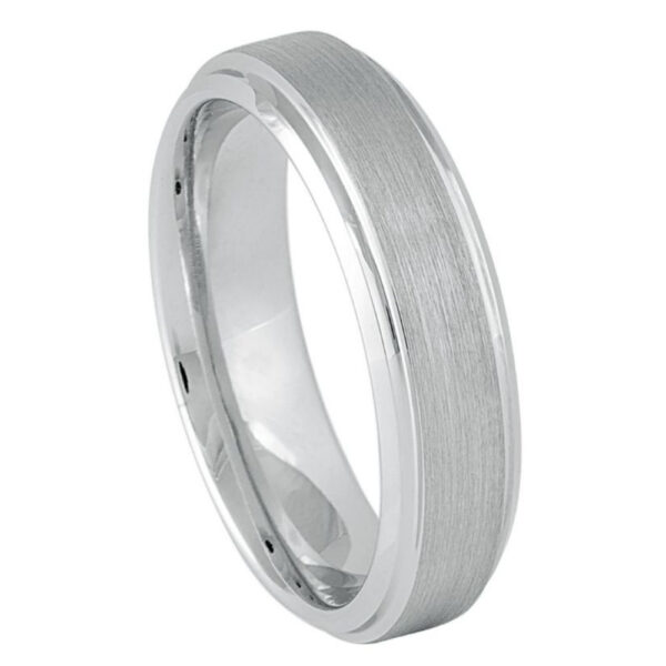 White Tungsten Ring Brushed Center High Polished Beveled Edge – 6mm Ring for Men and Women