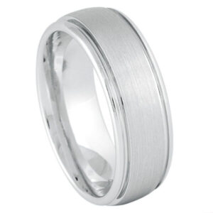 White Tungsten Ring Brushed Center High Polished Beveled Edge – 8mm Ring for Men and Women