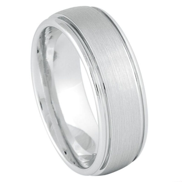 White Tungsten Ring Brushed Center High Polished Beveled Edge – 8mm Ring for Men and Women