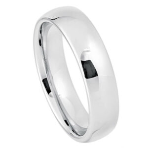 White Tungsten Ring High Polished Classic Domed Band – 6mm Ring for Men and Women