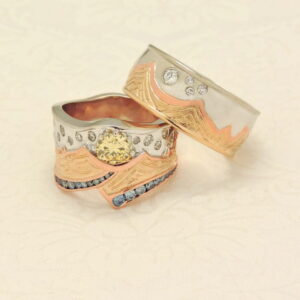 Tri-Tone His & Hers Mountain Scene Custom Ring
